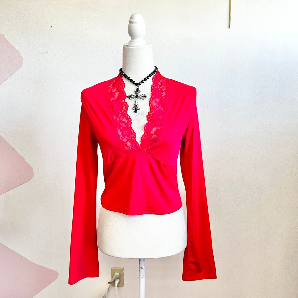 Fashion Nova Red Lace Babydoll Top Gothic Witchy Vampire Edgy Medium‎